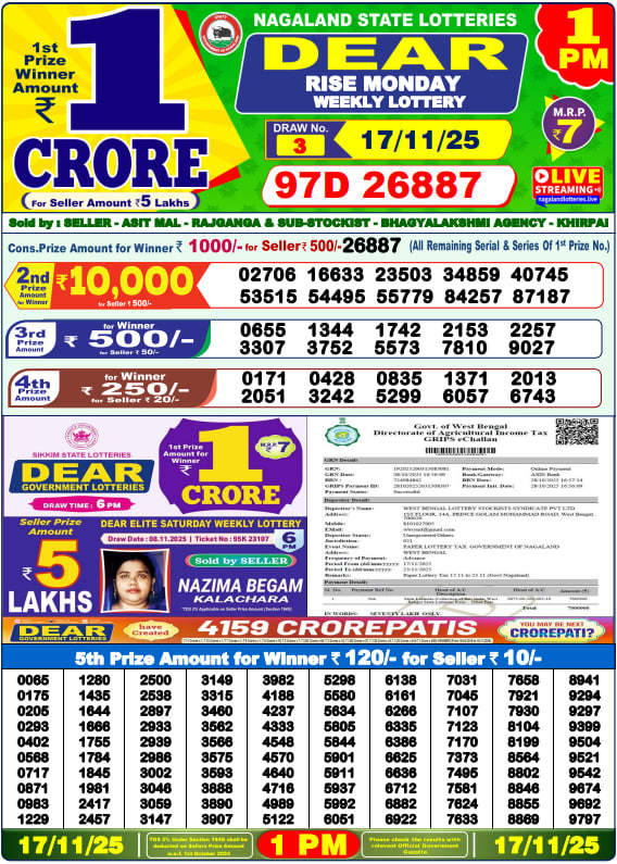 Dear Lottery Result Today – 1 PM